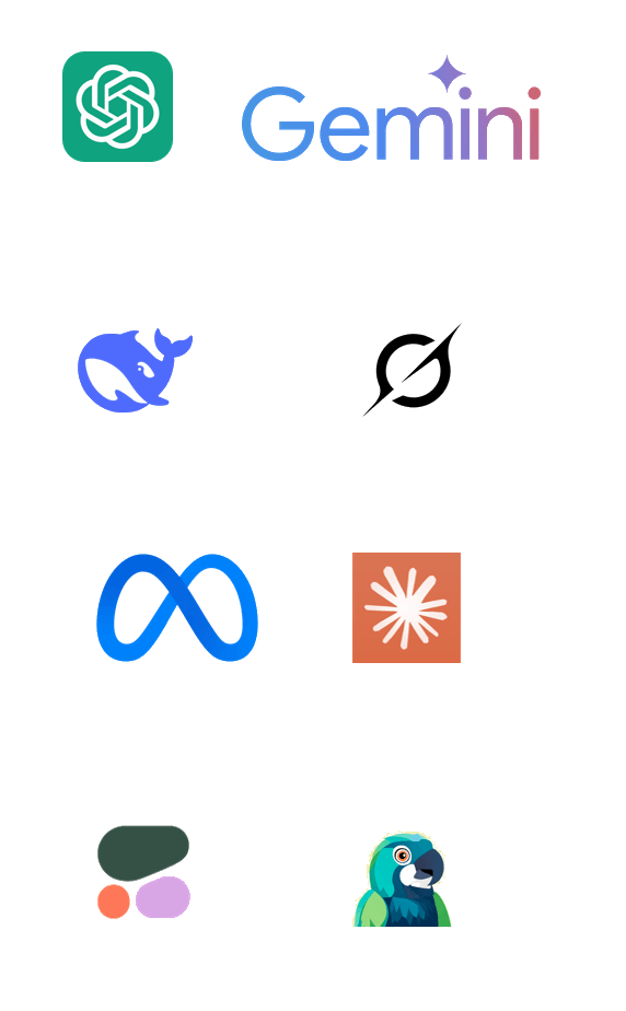 AI model and company logos arranged in a vertical grid